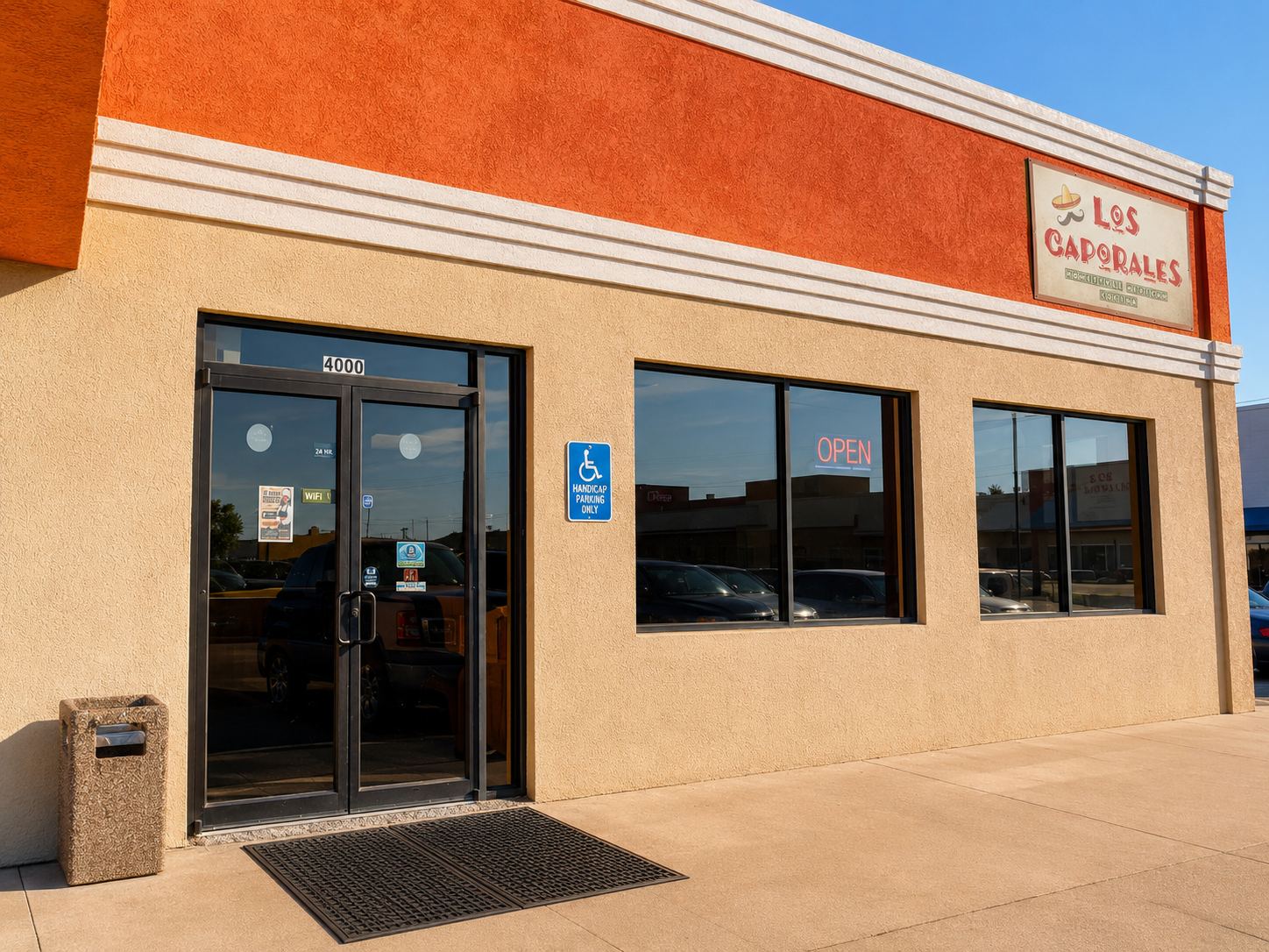 Storefront of Los Caporales Mexican Restaurant at 4000 N Grandview Ave in Odessa, Texas